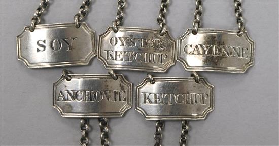 A set of 5 George III Scottish silver sauce labels;